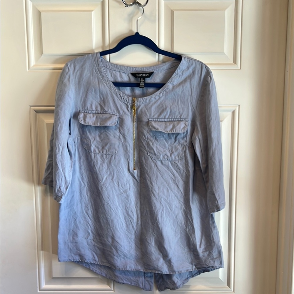 Blue Relaxed Bib Collar Blouse